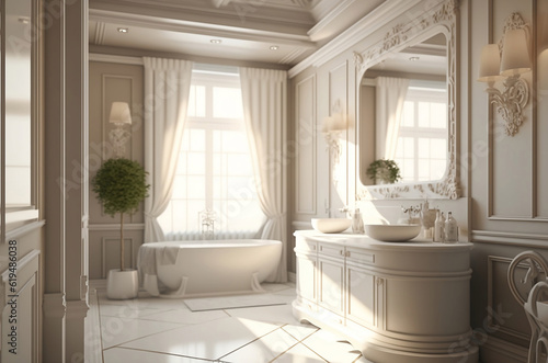 Modern glamorous bathroom in beige  Generative AI