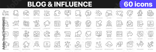 Blog and influence line icons collection. Social media, followers, publication, post icons. UI icon set. Thin outline icons pack. Vector illustration EPS10