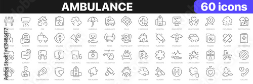 Ambulance line icons collection. Hospital, medicine, reanimation, medical icons. UI icon set. Thin outline icons pack. Vector illustration EPS10