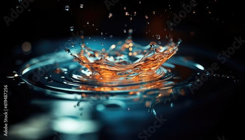 Photo of water droplets splashing on a black surface