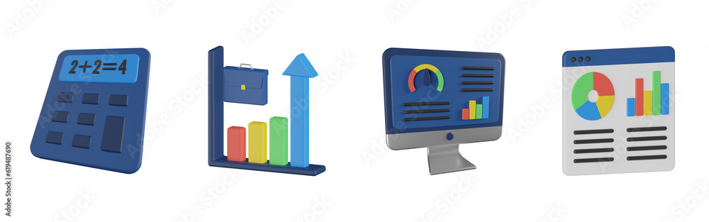 3d calculate. 3d career promotion. 3d dashboard. Analytics 3d render set. Transparent background 3d calculate. 3d career promotion. 3d dashboard. Analytics 3d render set. Transparent background