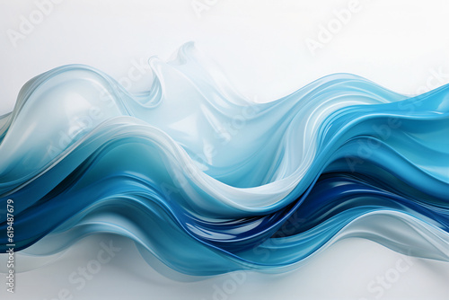 Abstract background with wavy lines. Blue smooth waves of liquid consistency. Generative AI