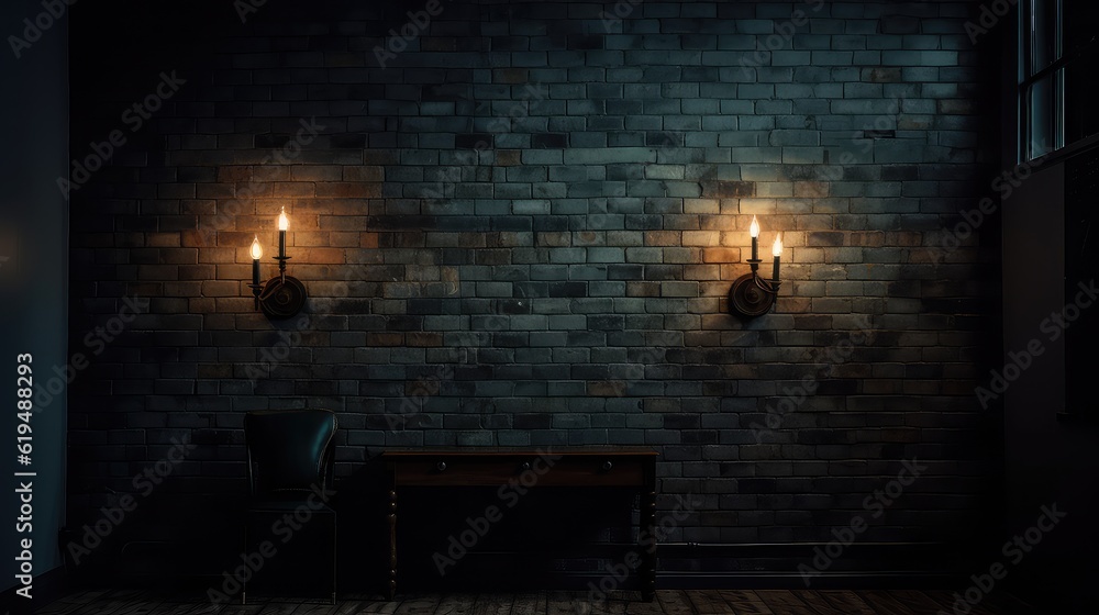 rustic dark and grey brick wall with dramatic lighting