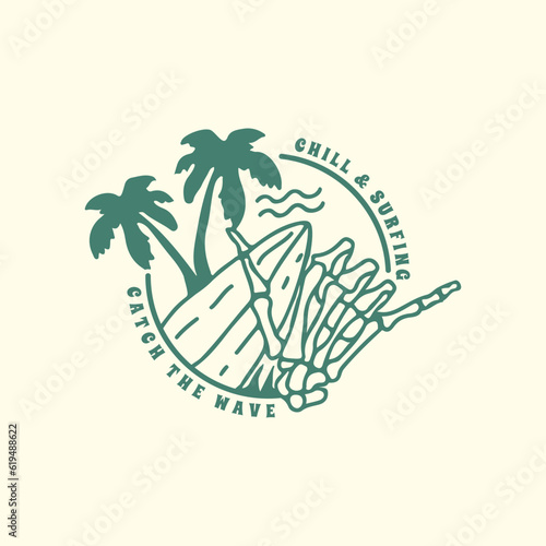 Hand drawn surf tee print and background wallpaper
