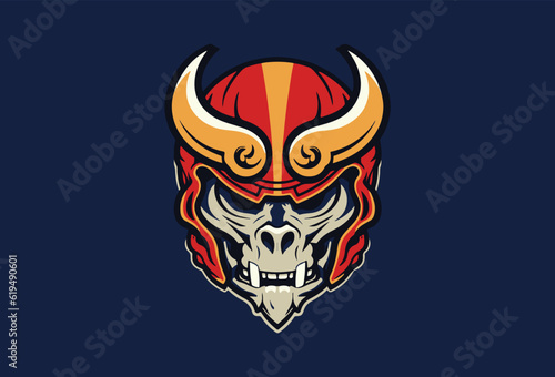 skeleton samurai  American football logo  vector