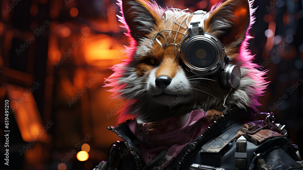 portrait of a fox, fox looks like cyber spy, generative ai