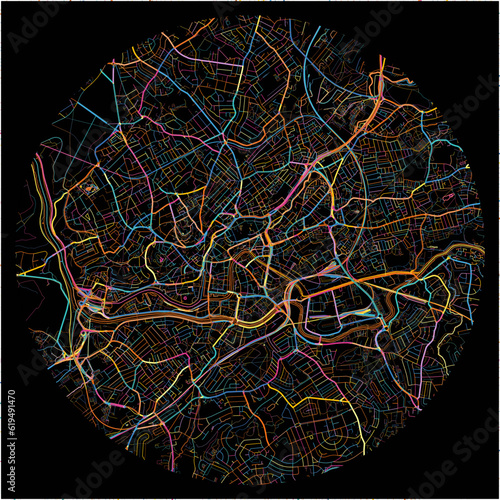 Colorful Map of Bristol, South West England with all major and minor roads.