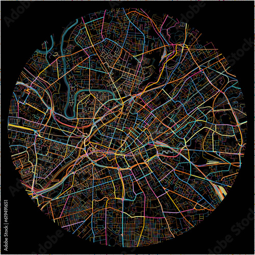 Colorful Map of Manchester, North West England with all major and minor roads.