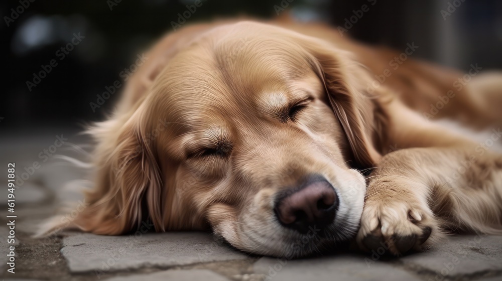 Close up of a cute dog sleeping