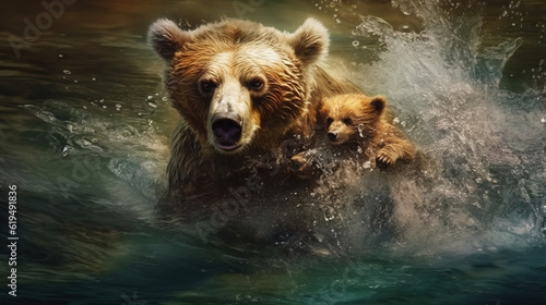 brown bear in water, generative ai
