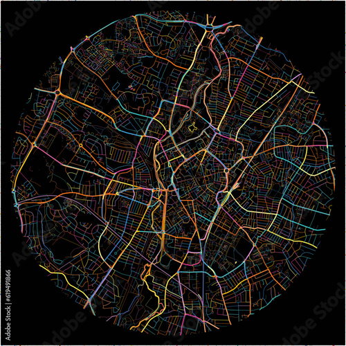 Colorful Map of Leicester, East Midlands with all major and minor roads.