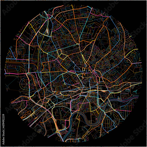 Colorful Map of Nottingham, East Midlands with all major and minor roads.