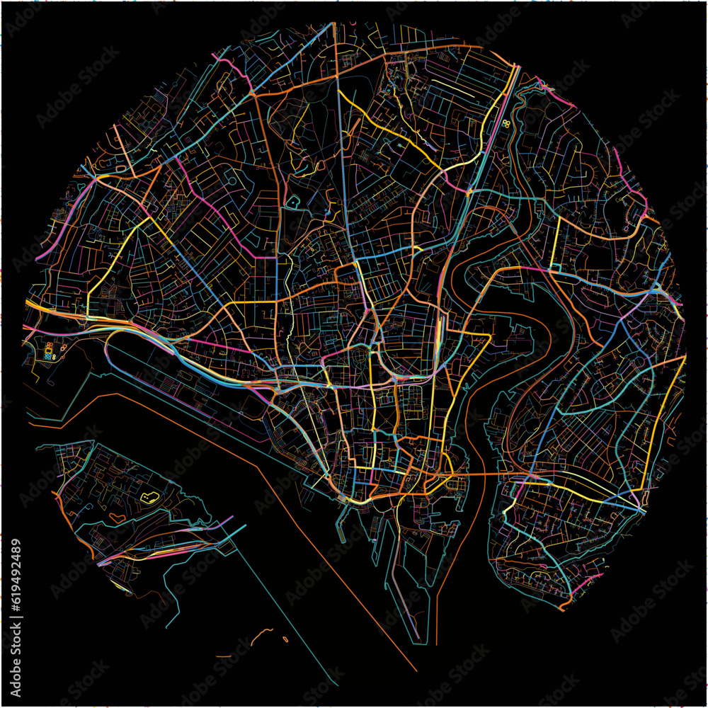 Colorful Map of Southampton, South East England with all major and