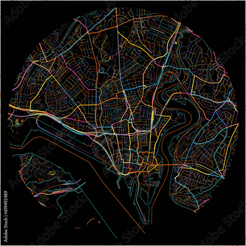 Colorful Map of Southampton, South East England with all major and minor roads.