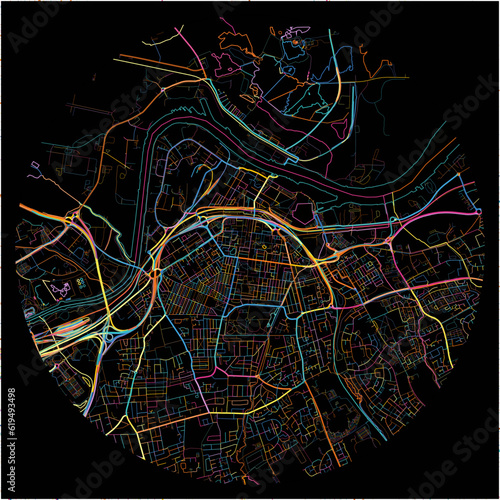 Colorful Map of Middlesbrough, North East England with all major and minor roads.