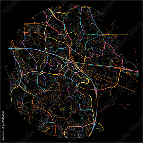 Colorful Map of Telford, West Midlands with all major and minor roads.