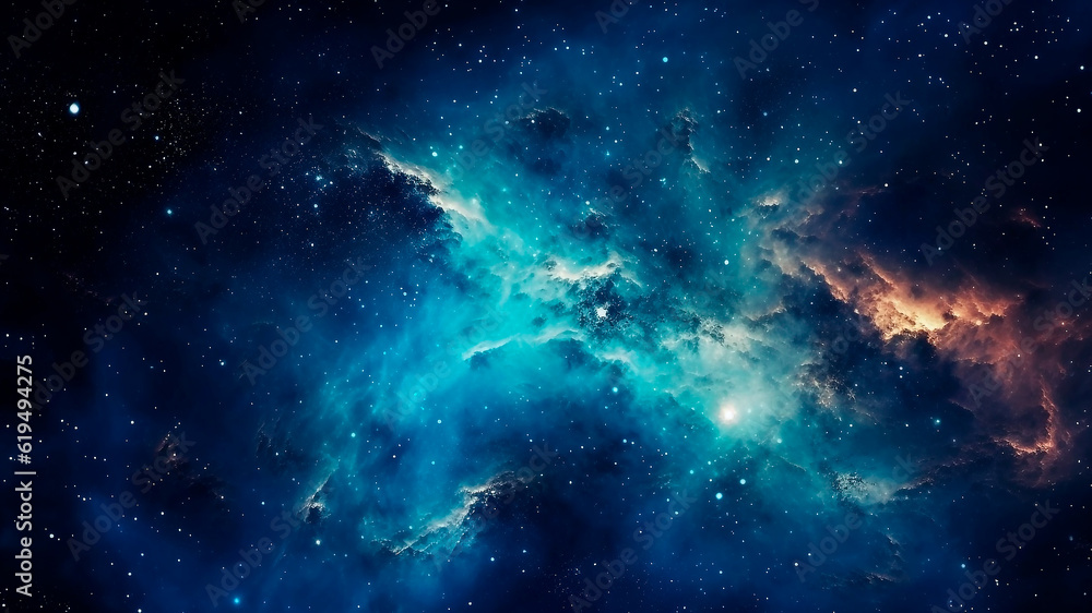In the depths of space, a cosmic blue cloud as stars universe, Generative AI In the depths of space, a cosmic blue cloud as stars universe, Generative AI