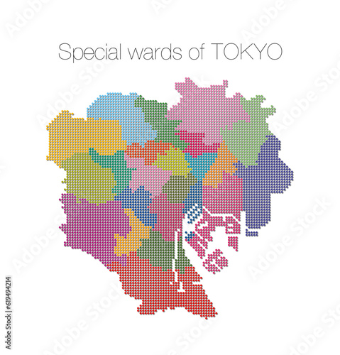 東京都の地図 23区 東京都区部 影付き TOKIO map