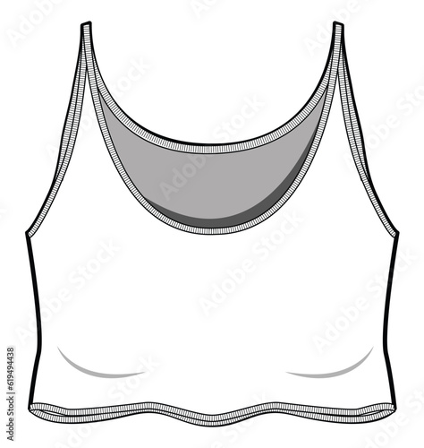 Oversize Crop Skinny Tank Top Front and Back View. Fashion Flat Sketch Vector Illustration, CAD, Technical Drawing, Flat Drawing, Template, Mockup.