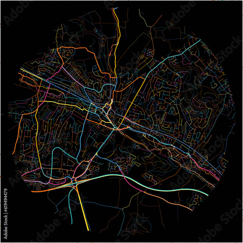 Colorful Map of HighWycombe, South East England with all major and minor roads.