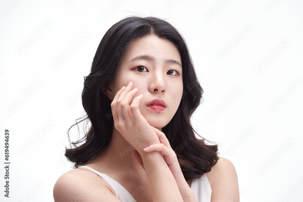 picture of a young girl with clean skin on a white background. Skin care and beauty. picture of a young girl with clean skin on a white background. Skin care and beauty.
