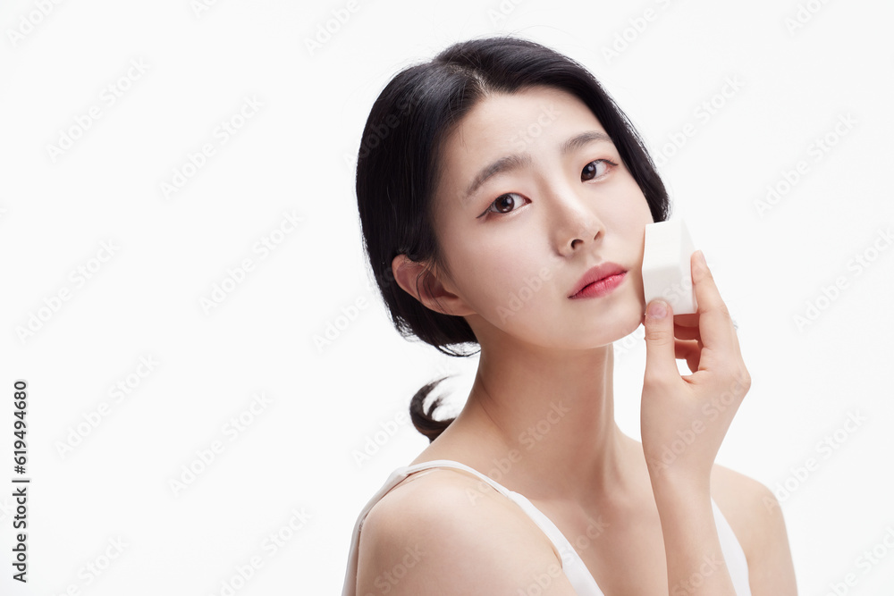 picture of a young girl with clean skin on a white background. Skin care and beauty. picture of a young girl with clean skin on a white background. Skin care and beauty.