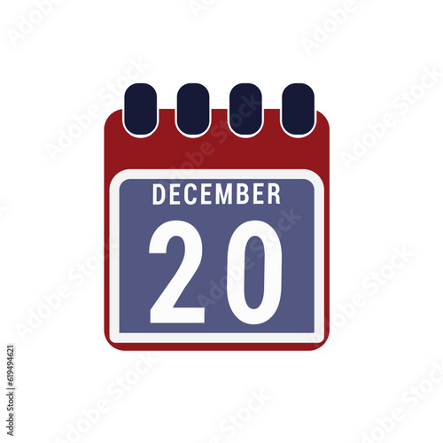Calendar displaying day 20 ( twentieth ) of the december - Day 20 of the month. illustration