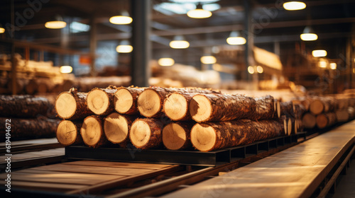 stack of wood  a large amount of a logs in building  generative ai