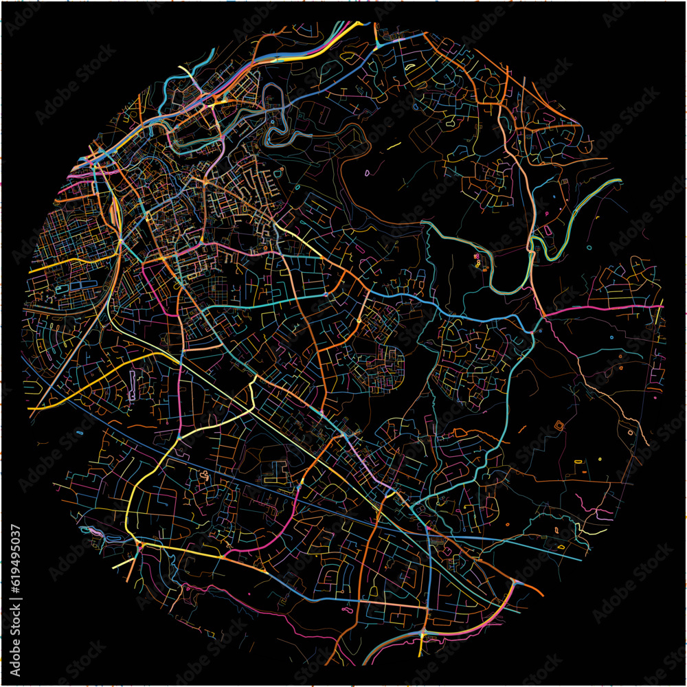 Colorful Map of Stockport, North West England with all major and minor roads. Stock Vector