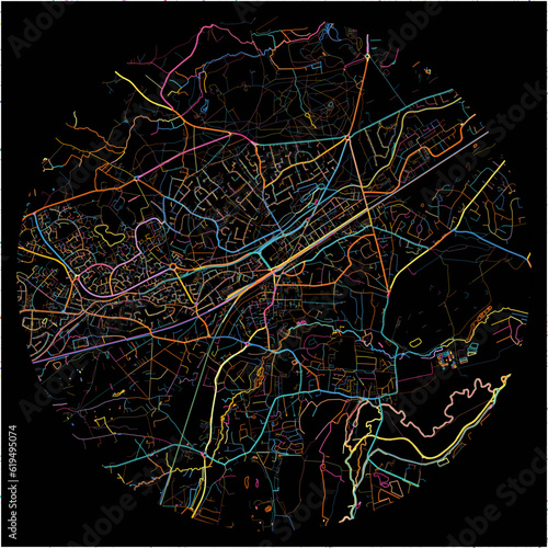 Colorful Map of Woking, South East England with all major and minor roads.