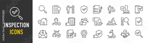 Inspection web icons in line style. Examination, testing, quality control, check, inspect, collection. Vector illustration. photo