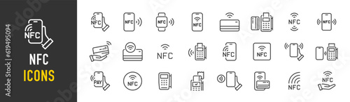 Nfc web icons in line style. Wireless payment, contactless, card, pay, nfc technology, collection. Vector illustration. photo