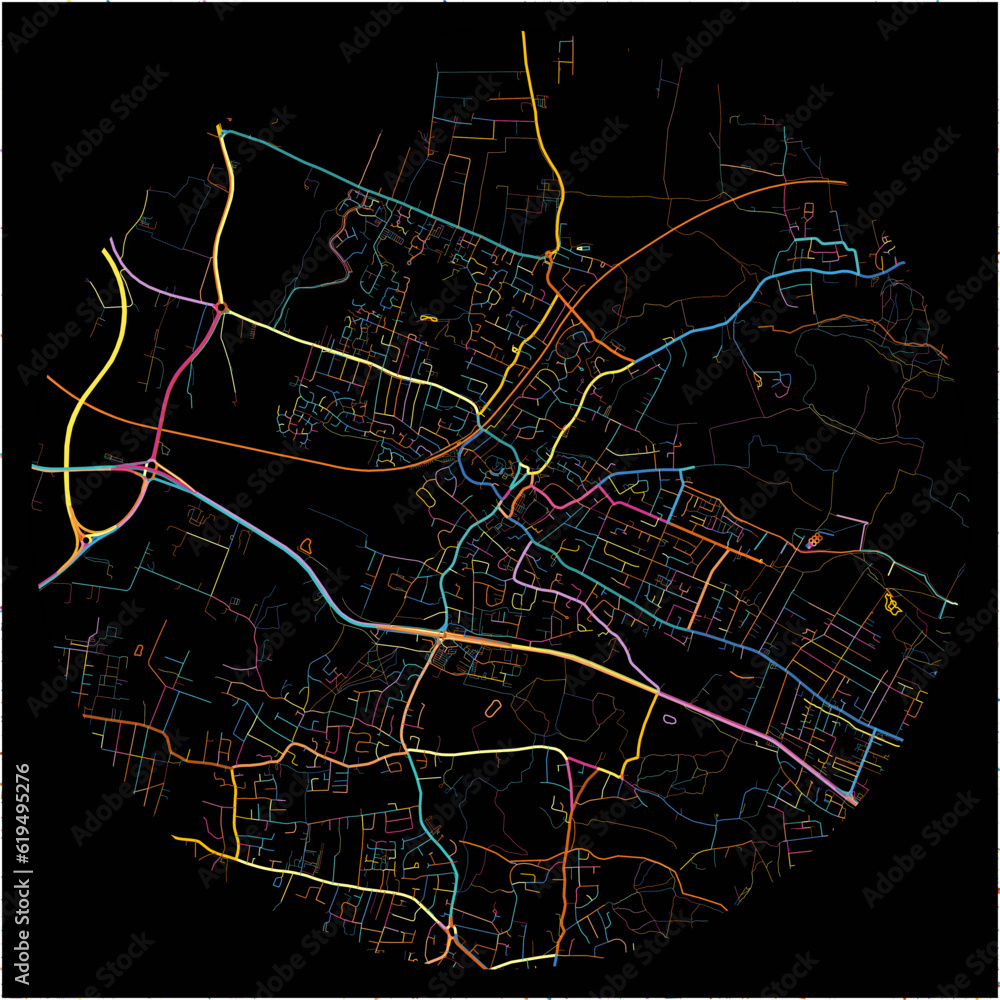 Colorful Map of Rayleigh, East of England with all major and minor