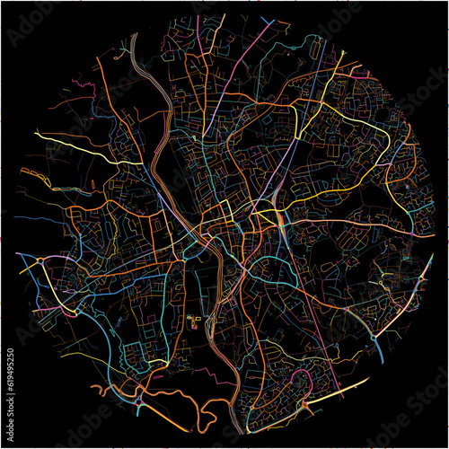Colorful Map of Worcester, West Midlands with all major and minor roads.