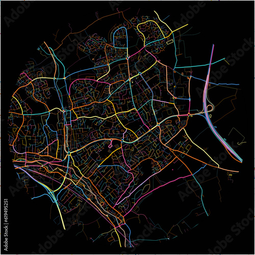 Colorful Map of HemelHempstead, East of England with all major and minor roads.