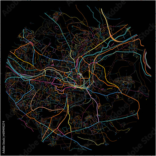 Colorful Map of Bath, South West England with all major and minor roads.