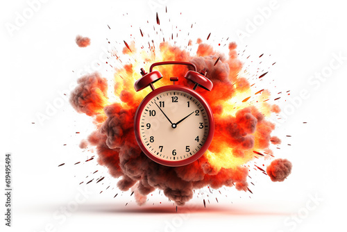 red alarm clock with bomb on a white background