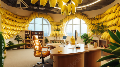 room made from bananas, office full of bananas, generative ai