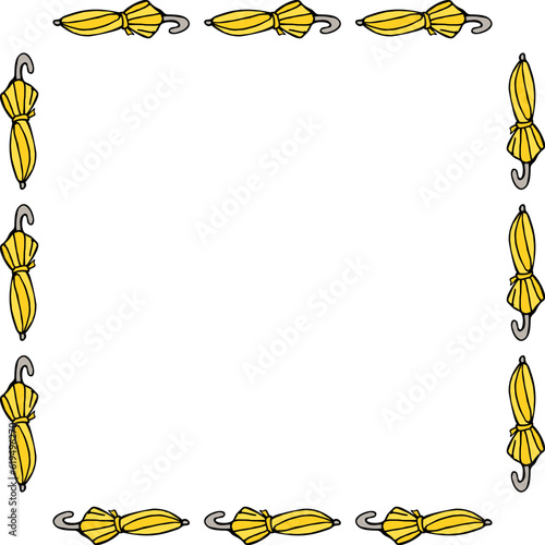 Square frame with closed umbrellas on a white background. Vector image.