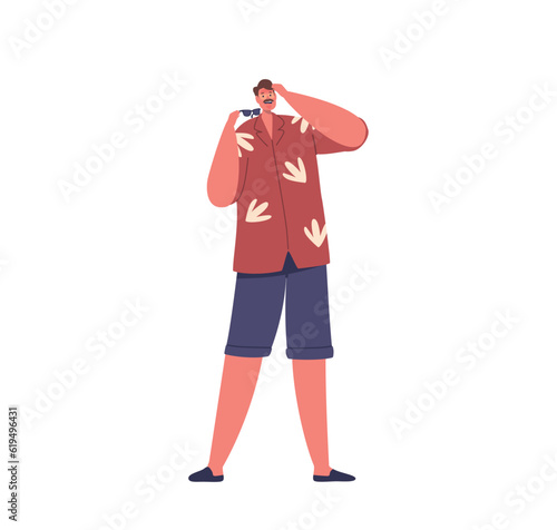 Male Character With Sunburn Eyeglasses Marks. Man Bears Sunburn Lines Around Eyes, Resembling Eyeglasses