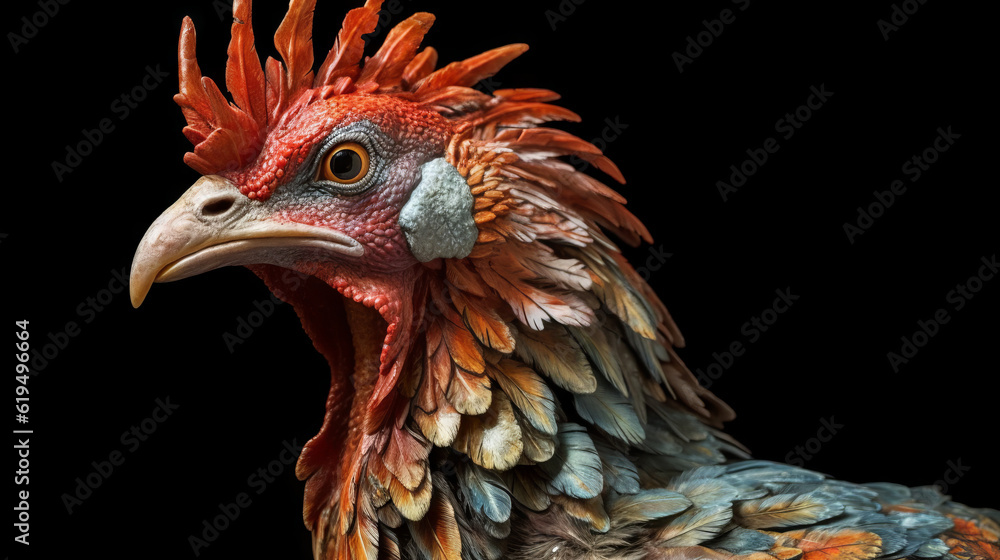 head of rooster, a reptilian rooster portairt, generative ai