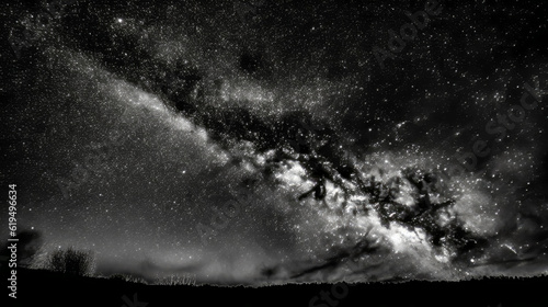 Night Landscape: Exploring the Beautiful and Black&White Milky Way Galaxy in the Background © joelia