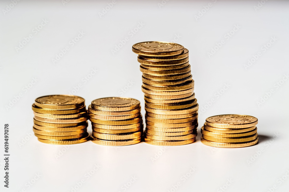Golden coins rain down on a pristine white floor in a studio setting, reflecting light from powerful studio lights against a clean white background. Alternative AI. Golden coins rain down on a pristine white floor in a studio setting, reflecting light from powerful studio lights against a clean white background. Alternative AI.