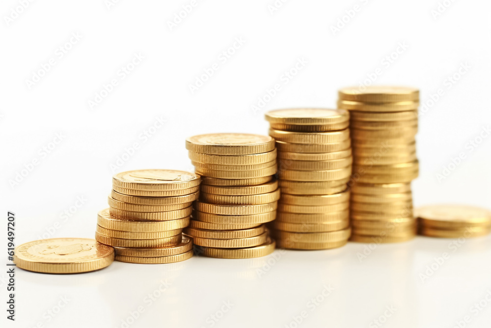 Golden coins rain down on a pristine white floor in a studio setting, reflecting light from powerful studio lights against a clean white background. Alternative AI. Golden coins rain down on a pristine white floor in a studio setting, reflecting light from powerful studio lights against a clean white background. Alternative AI.
