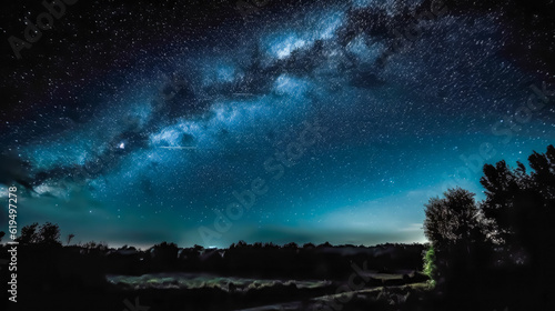 Night Landscape: Exploring the Beautiful and colorful Milky Way Galaxy in the Background