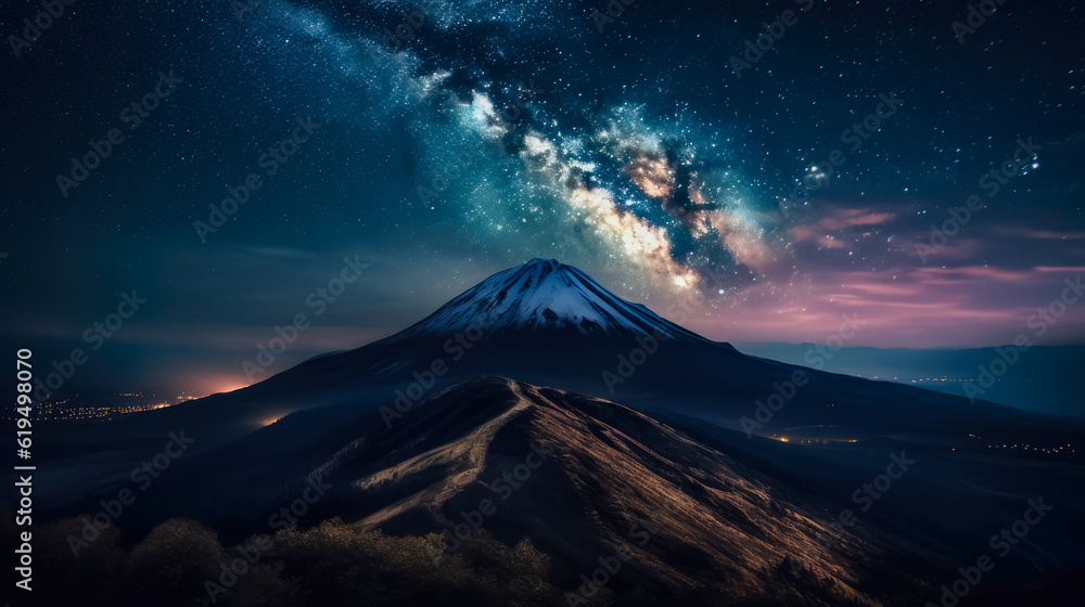 Captivating the Star is colorful at Night Landscape, Exploring the Majestic Beauty of Mountains and the Milky Way Galaxy