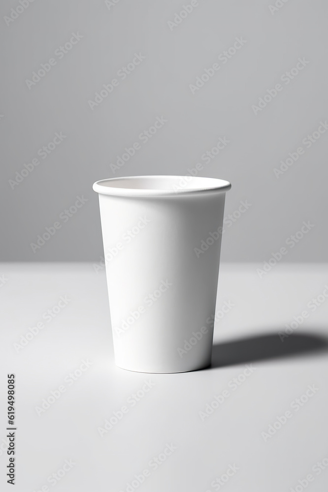 White paper cup mockup. A white cup sitting on top of a table. Generative AI. White paper cup mockup. A white cup sitting on top of a table. Generative AI.