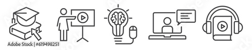 e learning, webinar and online education - thin line icon collection on white background - vector illustration