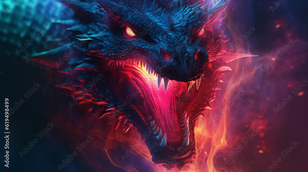 burning fire in the dark,Abstract image of dark red dragon with flames, generative ai
