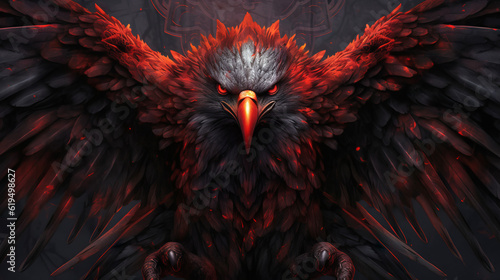 eagle with red wings, aggresive black and red eagle, generative ai